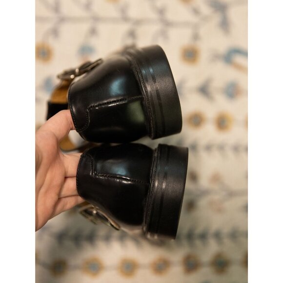 Vintage J. Crew Italian Leather Chunky Mary Jane Loafers Black Petal Cutouts 8 - Picture 9 of 12